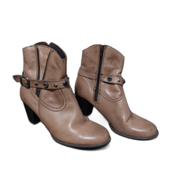 Napaflex booties Women 9.5 brown Calfskin RAMONA buckle strap studs zipper Retro - Picture 1 of 7